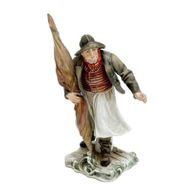 Meissen Germany Hand Painted Porcelain Figurine Fisherman Boat Skipper c 1900