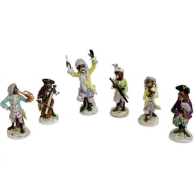 6 Scheibe-Alsbach Kister Germany Porcelain Monkey Band Figurines circa 1930
