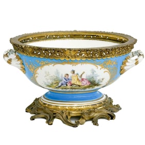 Sevres Style Gilt Bronze Mounted Porcelain Centerpiece Bowl 19th century