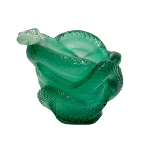 Daum France Pate de Verre Green Art Glass Snake Serpent Vase Ltd Ed/888