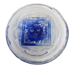 Orrefors Art Glass Cobalt Blue Clear Decorative Bowl Sculpture by Lars Hellsten
