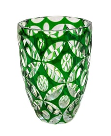Bohemian Green Cut to Clear Vase, circa 1930