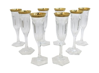 8 Moser Czech Cut Crystal Glass Champagne Flutes  in Adela Melikoff Signed