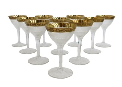 10 Moser Czech Cut Crystal Glass Martini Liquor Cocktail Goblets Gold Splendid
