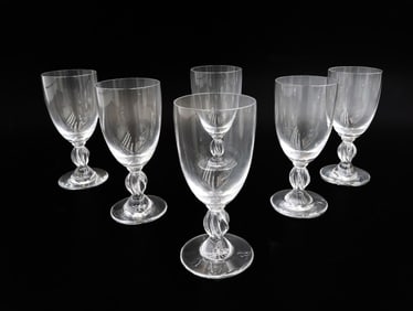 6  Lalique France Crystal Glass Sherry Wine Goblets in Frejus Signed