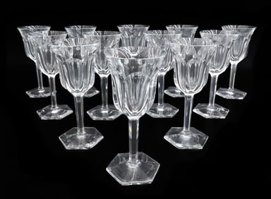 12 Baccarat France Cut Glass Port Wine Goblets in Malmaison Signed