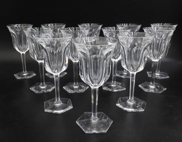 12 Baccarat France Cut Glass Claret Wine Goblets in Malmaison Signed