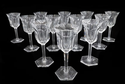 12 Baccarat France Cut Glass Port Wine Goblets in Malmaison Signed