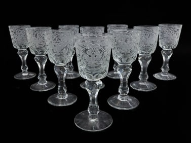10 Russian Cut Glass Claret Wine Goblets Peter the Great early 20th century