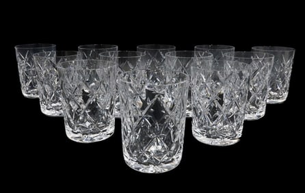 12 Tiffany & Co Cut Glass Double Old Fashioned Goblets in Trellis Signed