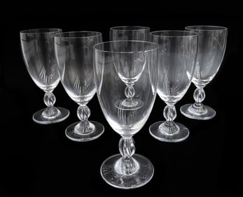 6  Lalique France Crystal Glass Water Goblets in Frejus Signed