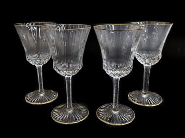 4 St. Louis France Crystal Glass Burgundy Wine Goblets in Apollo Gold Signed