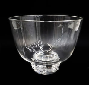 Steuben Crystal Glass Footed Prunts Punch Bowl Signed