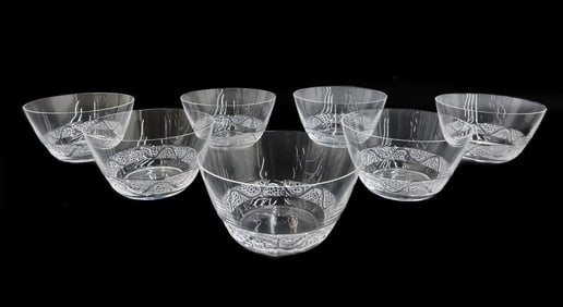 7 Lalique France Glass Finger Bowls in Phalsbourg Signed