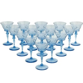 15 Steuben Glass Marina Blue Engraved Autumn Wine Glasses Prunts Signed