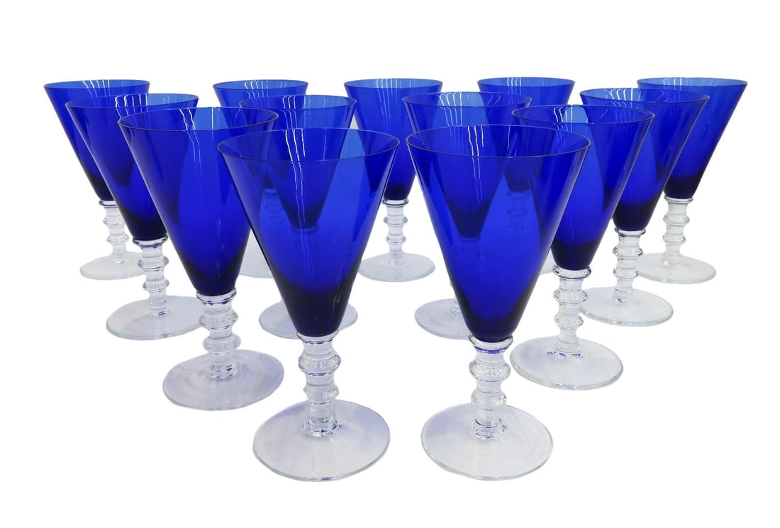 13 William Yeoward Cobalt Blue Glass Water Goblets Signed (1 of 10)
