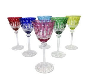 6 Saint (St.) Louis Multi-Colored Wine Glass Goblets in Tommy Signed