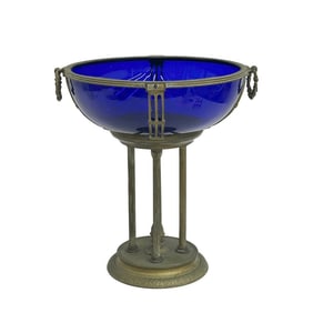 French Cobalt Blue Glass and Gilt Bronze Mounted Centerpiece Bowl circa 1920