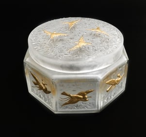 Julien Viard French Frosted Glass and Gilt Lidded Powder Jar circa 1920