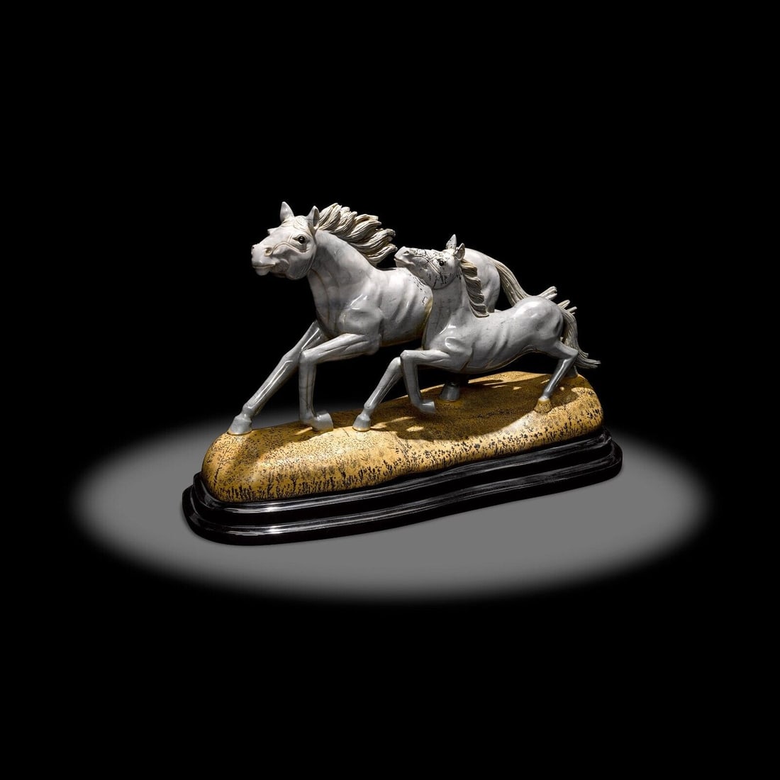W.K. Ngai Chinese Nature's Paintbrush Jasper Carving of a Mare and Foal with Box (1 of 7)
