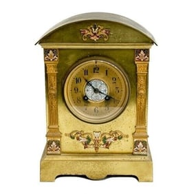 Samuel Marti French Gilt Bronze and Champleve Enamel Mantle Clock circa 1910