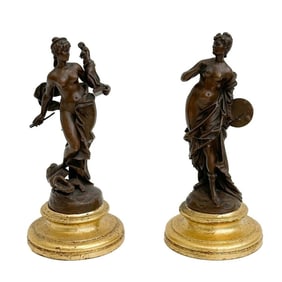 Pair Continental Bronze Figurines Women the Arts 19th century