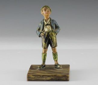 Austrian cold bronze painted boy in Lederhosen Figurine.