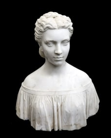 Pietro Bazzanti Italian Carved White Marble Bust of a Young Lady 19th Century