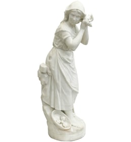 Nicolas Lecornet White Marble Sculpture Jeune fille aux coquillages Girl w Shell