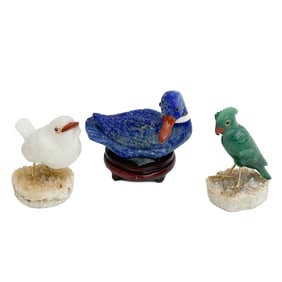 3 European Carved Stone Birds Study Vintage