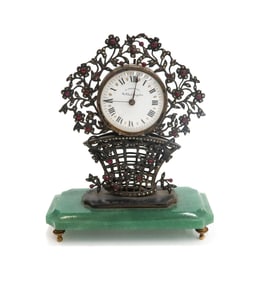 French E. Dreyfous Ruby Hematite and Aventurine Miniature Table Clock , c. 1880
