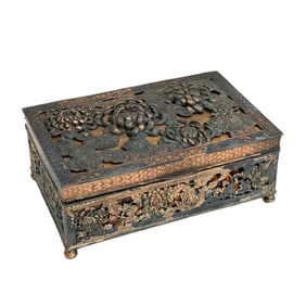 Japanese Parcel Gilt Metal Chrysanthemum Decorated Metal Box c1900
