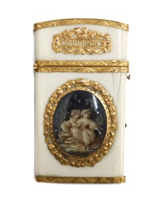 French 18k Yellow Gold Mounted Carnet de Bal Card Case Miniature Portrait 19th century