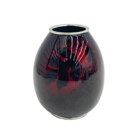 Sato Japan Cloisonne Red Ginbari Enamel Vase Leaves