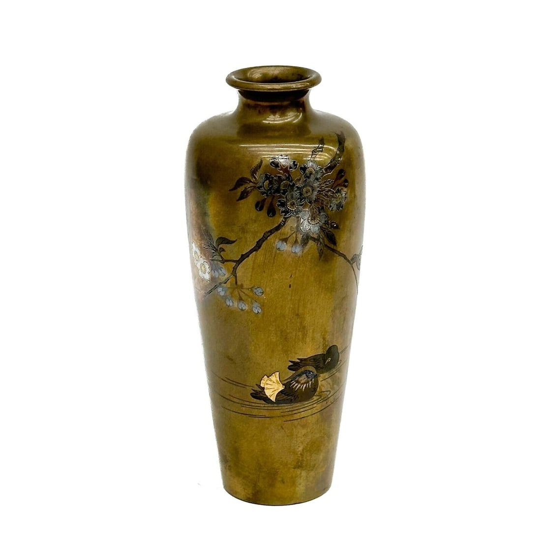 Koshu Japanese Mixed Metals Bronze Vase Silvered Flowers (1 of 5)