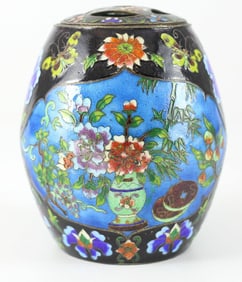 Chinese Cloisonne & Enamel Gilt Silver Covered Pot, 19thC/20thC