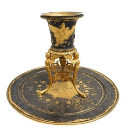 French Empire Style Gilt Patinated Bronze Centerpiece Urn and Stand 19th Century