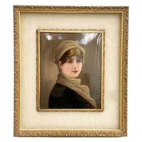 KPM Berlin Hand Painted Porcelain Portrait Plaque Framed 19th cen