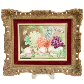 Derby England Hand Painted Porcelain Plaque Framed Fruit Still Life 1865