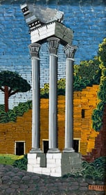 Saltelle Italian Mosaic Landscape of Ruins, Signed