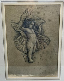 Werner Wilder (German/US 20th C.) Graphite Drawing of a Winged Cherub