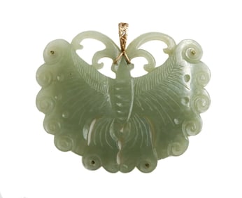 14k Yellow Gold and Green Chrysoprase  Butterfly Pendant