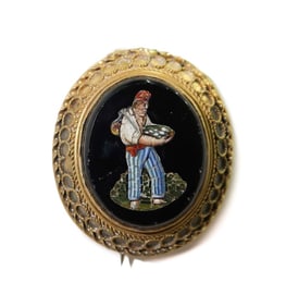 Gilt Silver Pietra Dura Pin of a Man