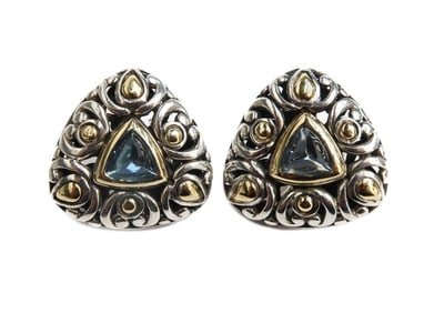 John Hardy 18k Yellow Gold 925 Sterling Silver Topaz Clip on Earrings