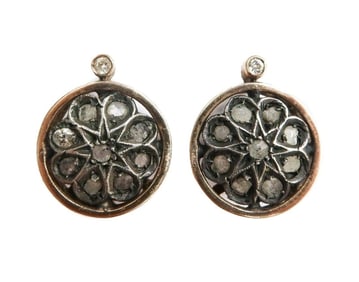 14k Yellow Gold and White Gold Old Mine Cut Earrings