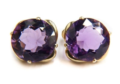 14k Yellow Gold and Amethyst Earrings