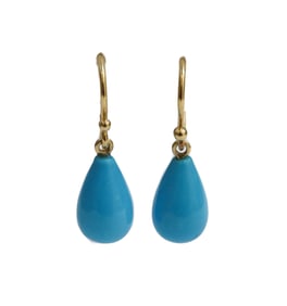 18k Yellow Gold and Turquoise Teardrop Earrings