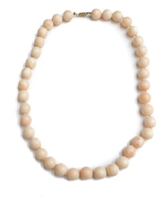 14k Yellow Gold and Angel Skin Coral Single Strand Necklace