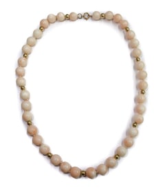 14k Yellow Gold and Pink Coral Single Strand Necklace