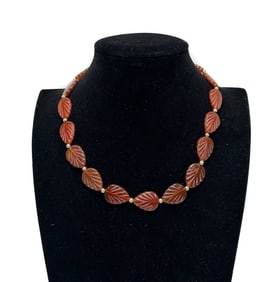 14k Yellow Gold and Carnelian Beaded Necklace
